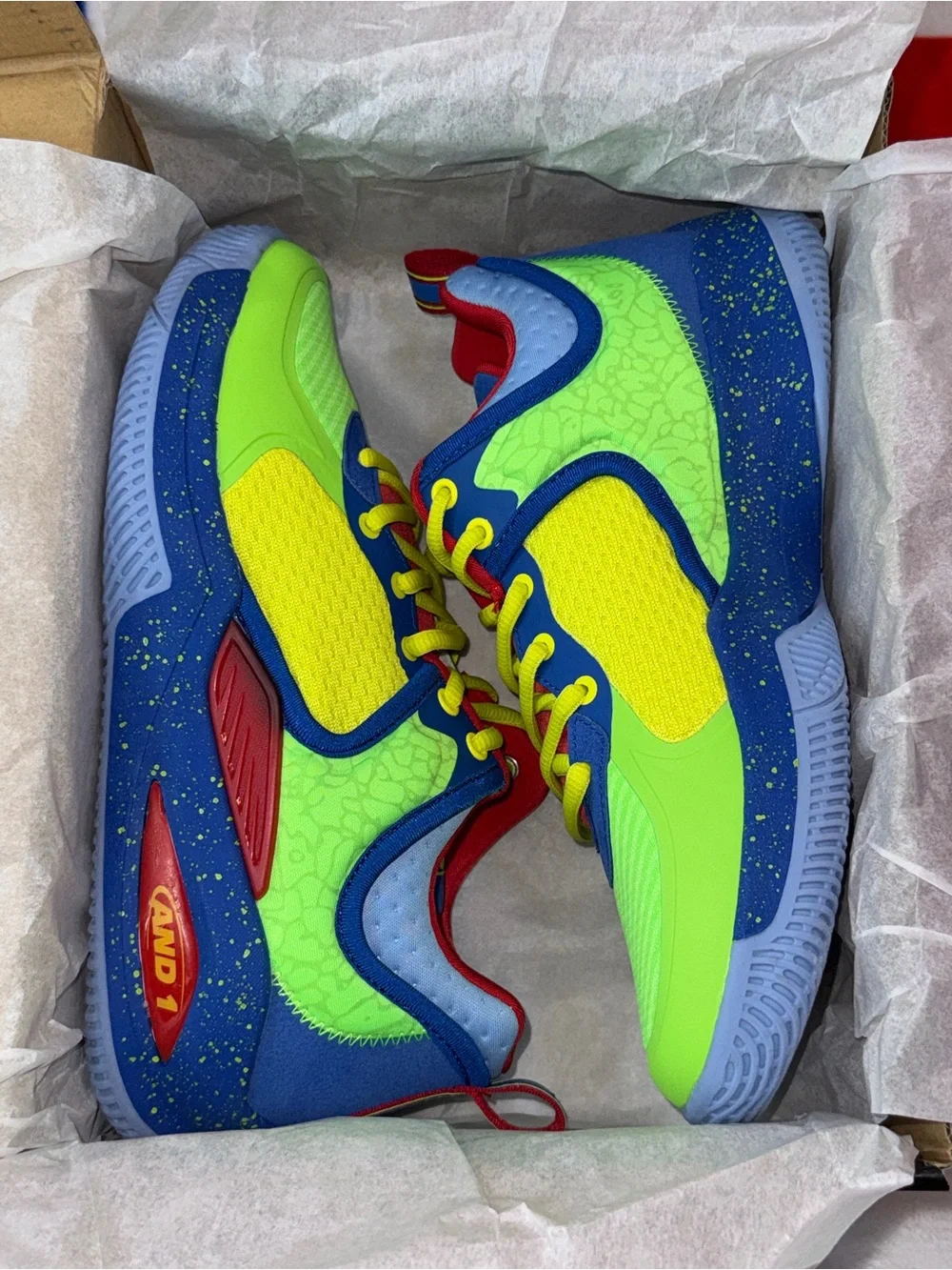 And1 Gecko Green, Skydiver & Chinese Red, Men's 8.5 Athletic Basketball Shoes